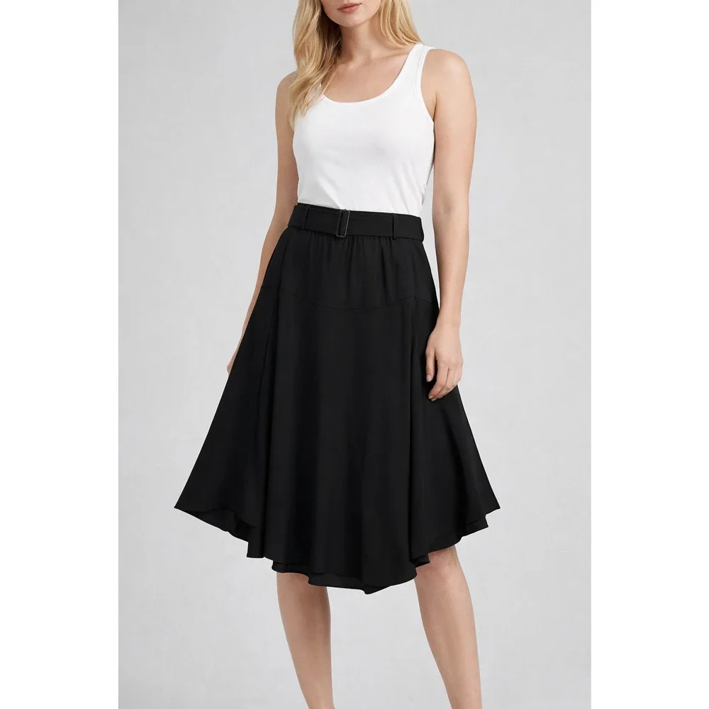 A.L.C. Belted Swing Skirt Womens 10 Black Asymmetric Belted Old Money Luxury